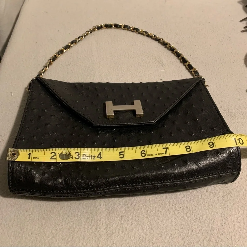 Courage B Black Genuine Leather Chain Strap Handbag Made In Italy